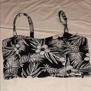 Tropical flower print crop top with ribbed back